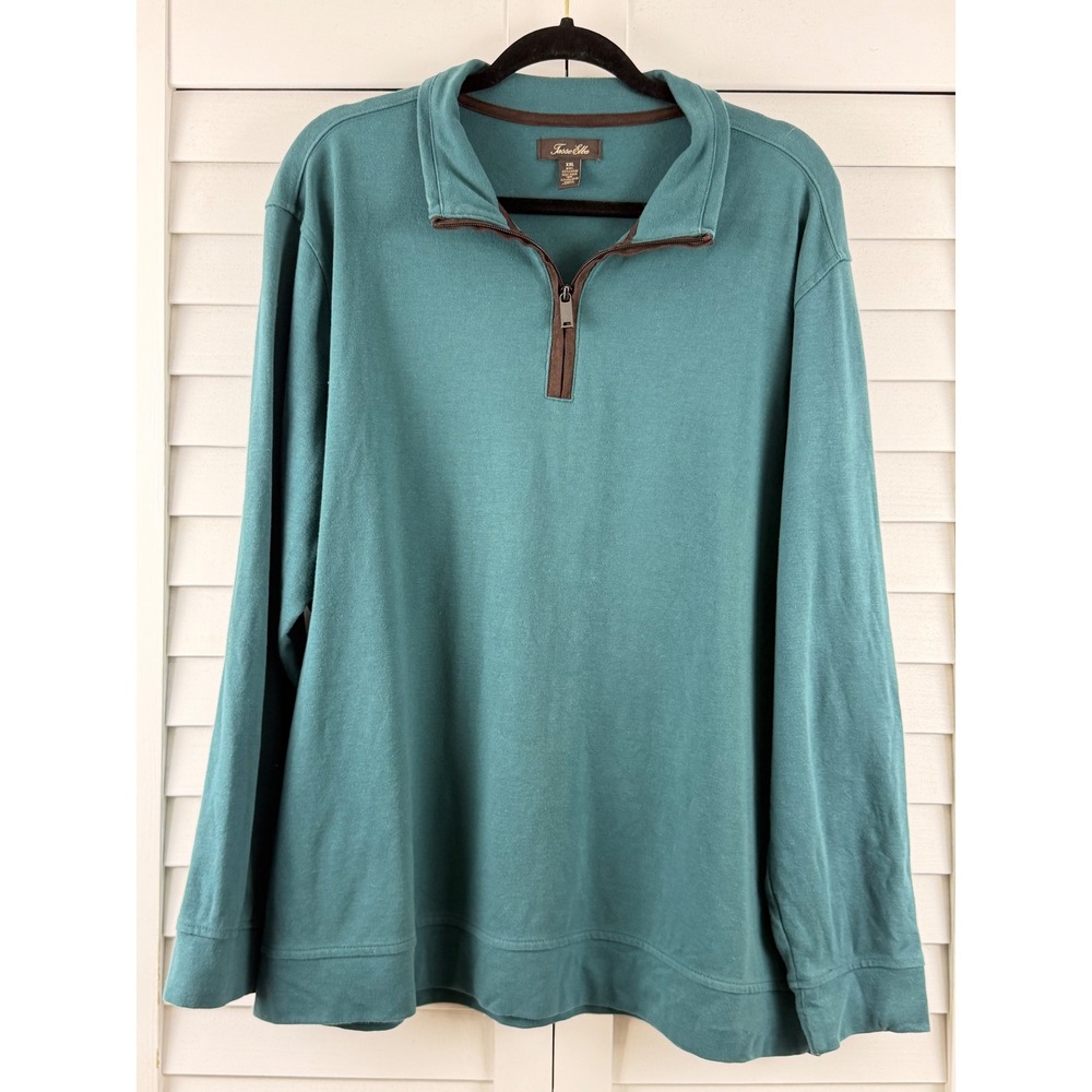 Tasso Elba Quarter Zip Pullover Mens XXL Teal Faux Suede Trim